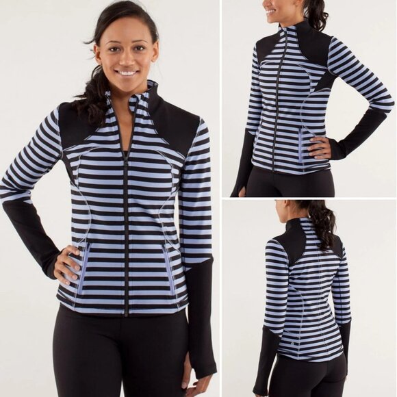 Lululemon Forme Jacket Full Zip Luon Yoga Run In Sea Stripe Polar Haze - Picture 1 of 14